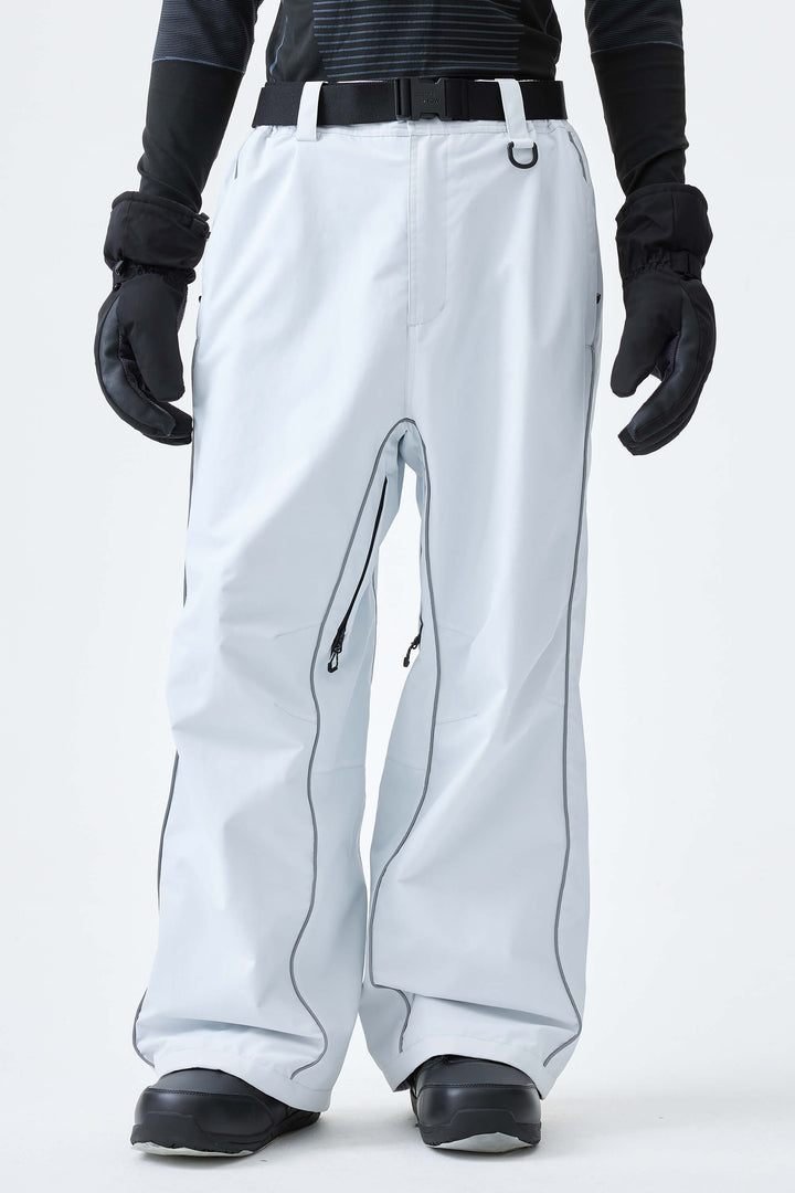 Men's Black Reflective Side-Piping Baggy Snow Pants