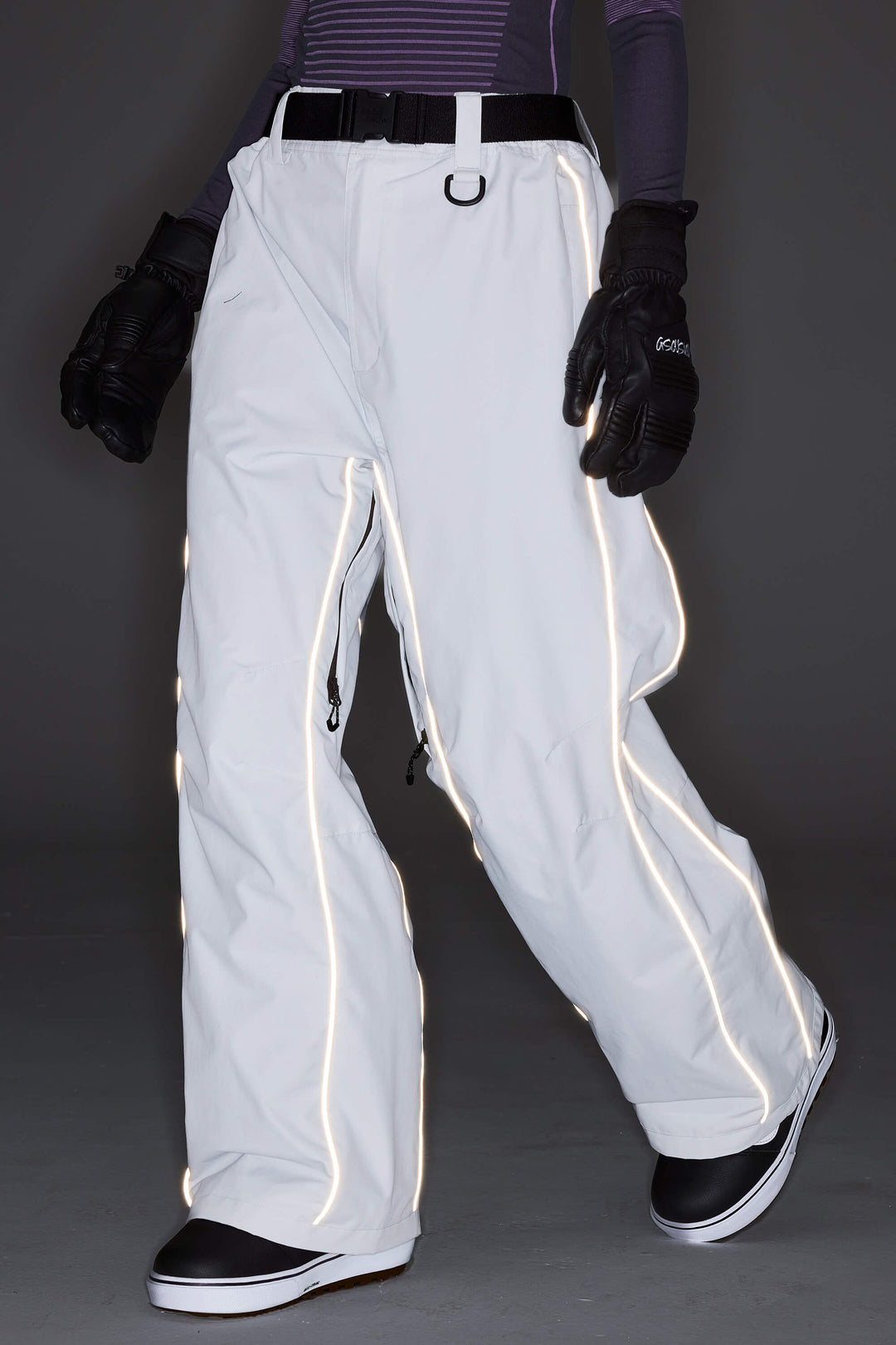 Men's Black Reflective Side-Piping Baggy Snow Pants
