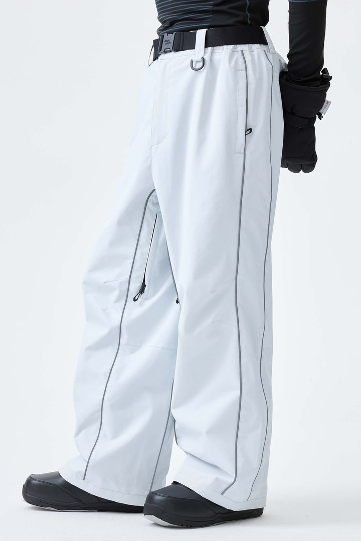 Men's Black Reflective Side-Piping Baggy Snow Pants