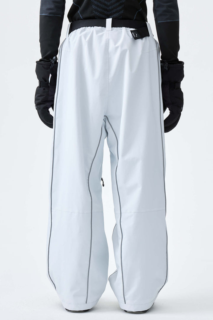 Men's Light Gray Reflective Side-Piping Baggy Snow Pants