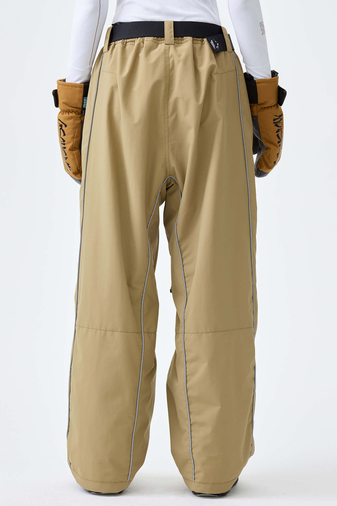 Women's Khaki Reflective Side-Piping Baggy Snow Pants