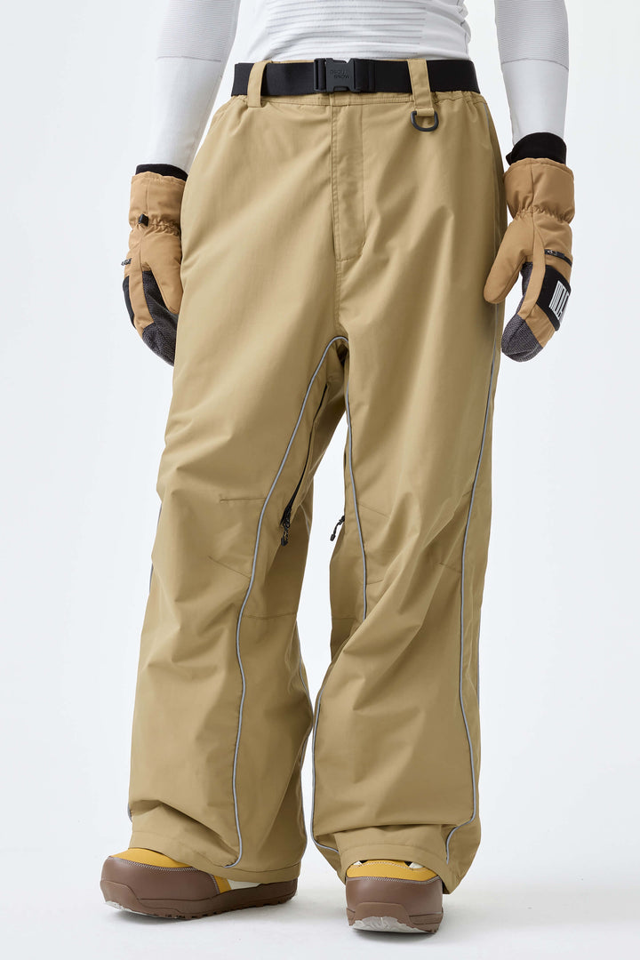 Men's Black Reflective Side-Piping Baggy Snow Pants