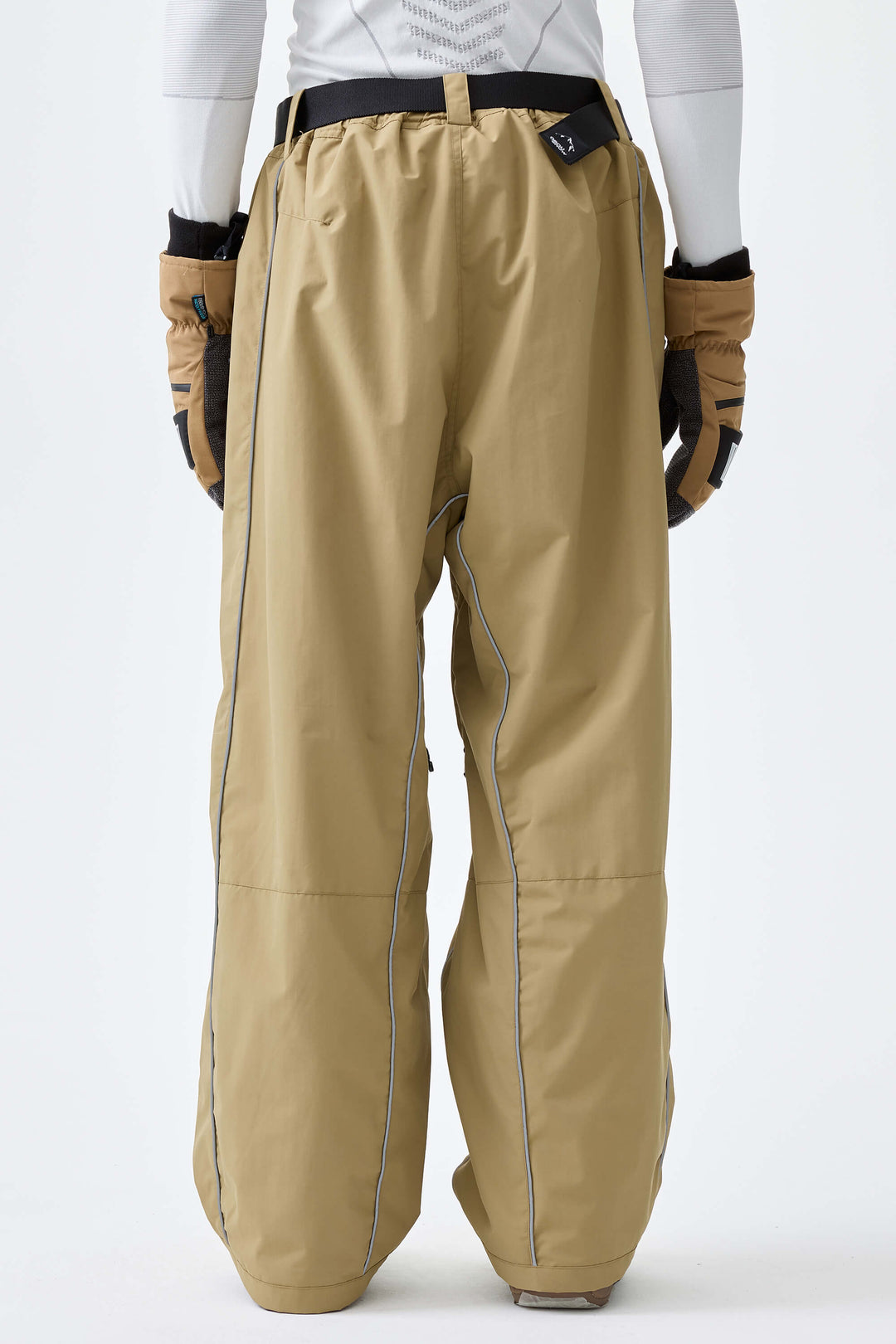 Men's Khaki Reflective Side-Piping Baggy Snow Pants