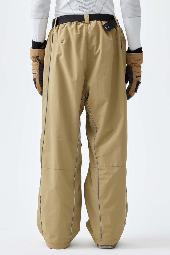 Men's Khaki Reflective Side-Piping Baggy Snow Pants