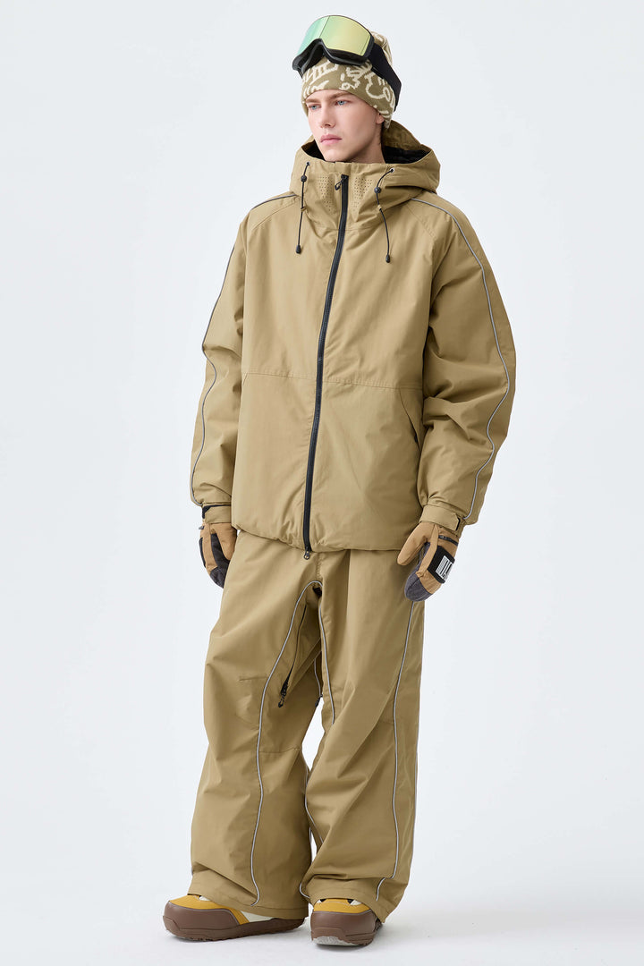 Men's Black Reflective Side-Piping Baggy Snow Pants