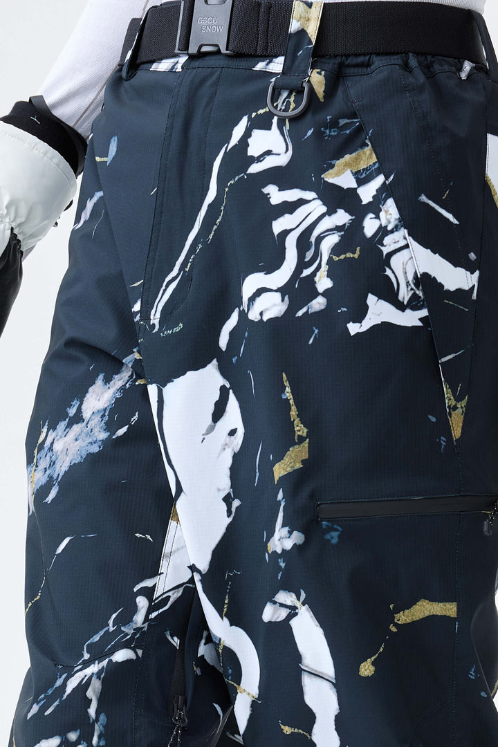 Women's Black Marble Eco Utility Baggy Snow Pants