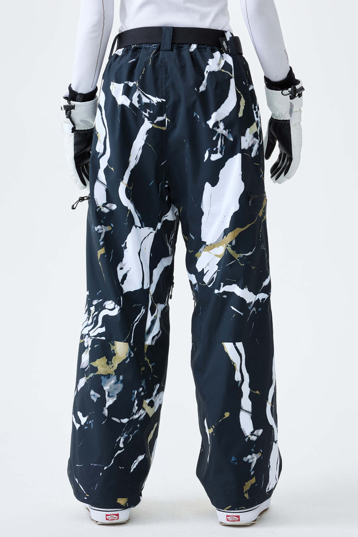 Women's Black Marble Eco Utility Baggy Snow Pants