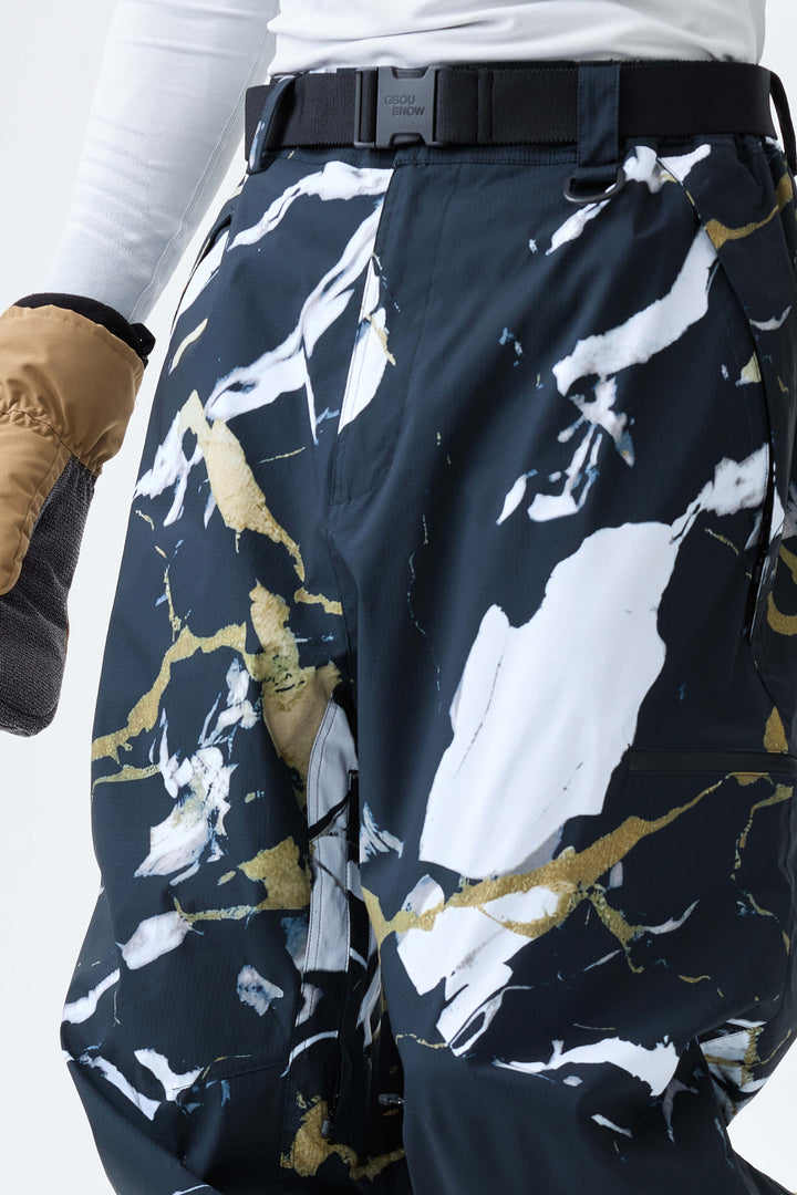 Men's Black Marble Eco Utility Baggy Snow Pants