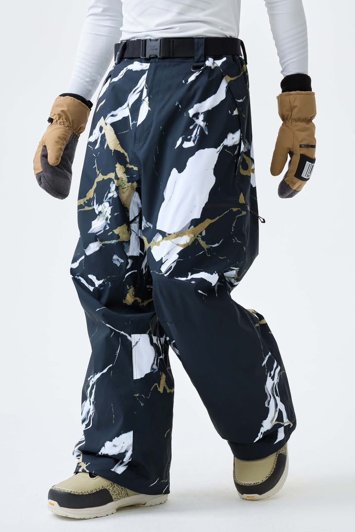 Men's Black Marble Eco Utility Baggy Snow Pants