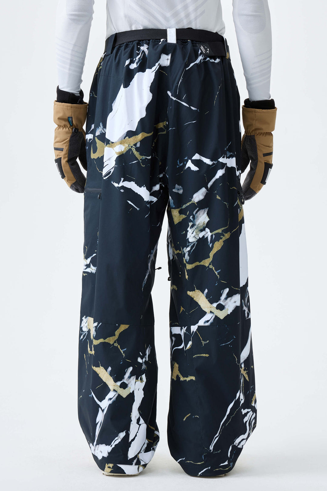 Men's Black Marble Eco Utility Baggy Snow Pants