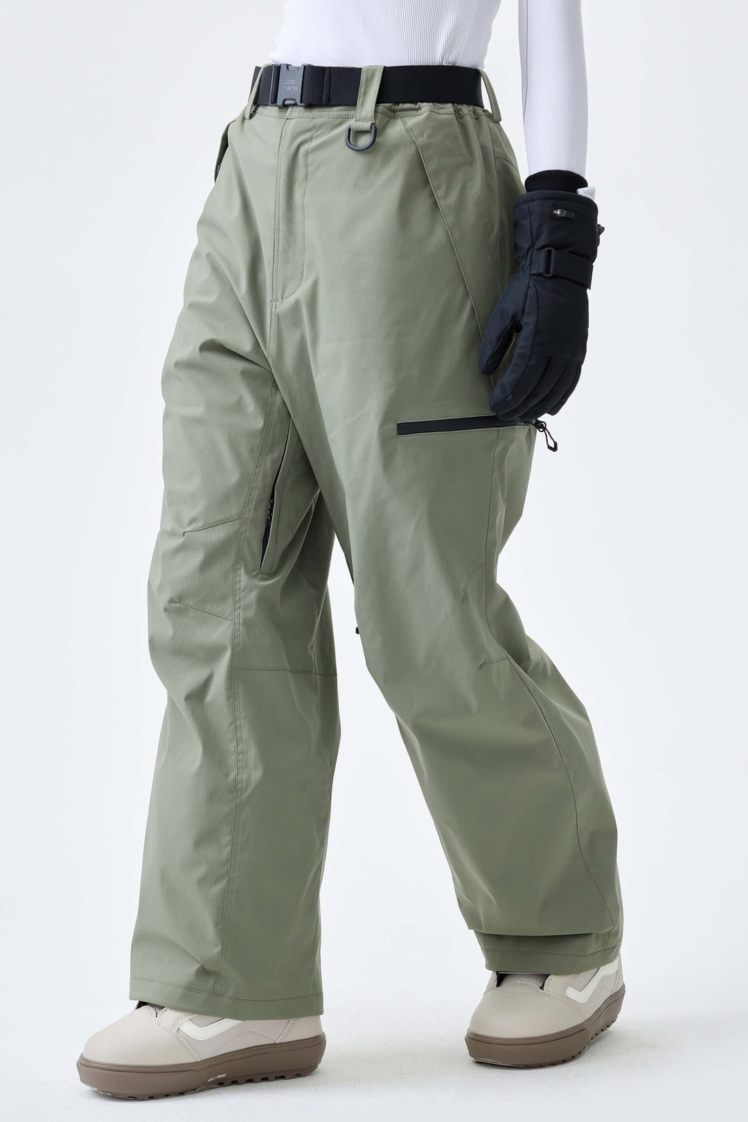 Women's Black Marble Eco Utility Baggy Snow Pants