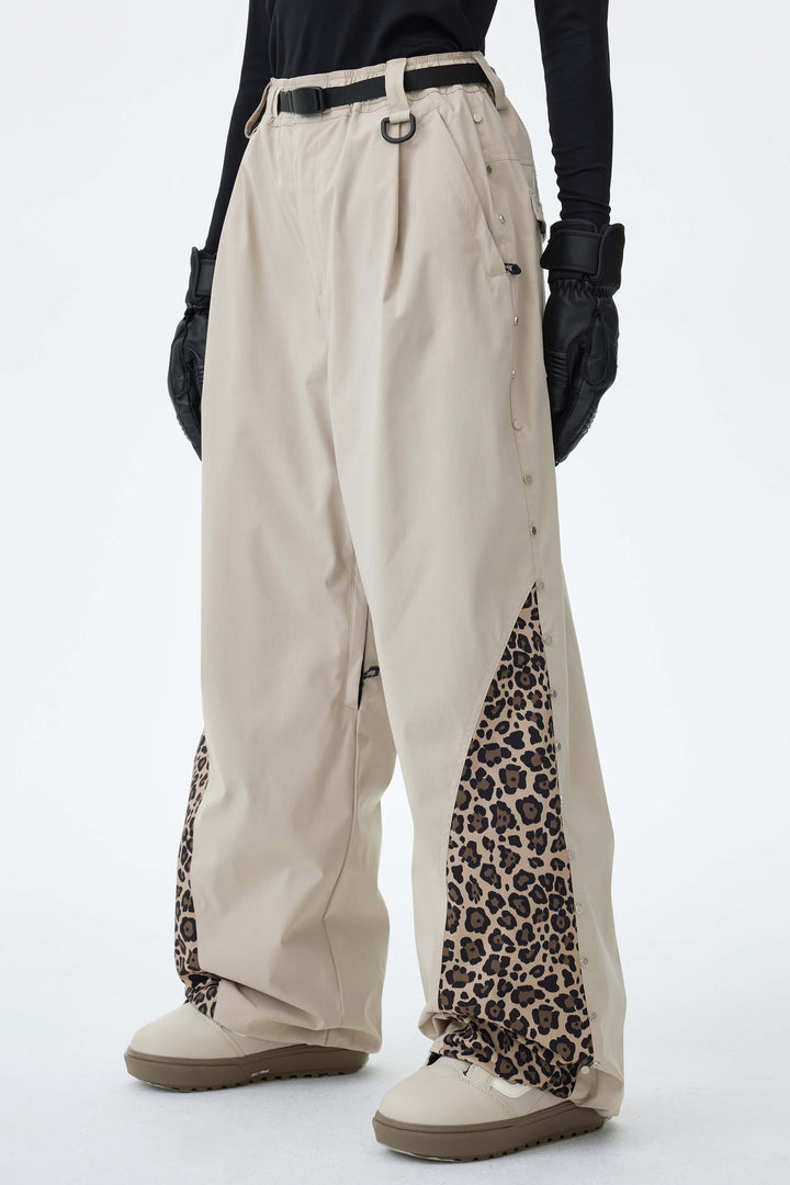 Women's Cow Print Contrast-Panel Baggy Snow Pants