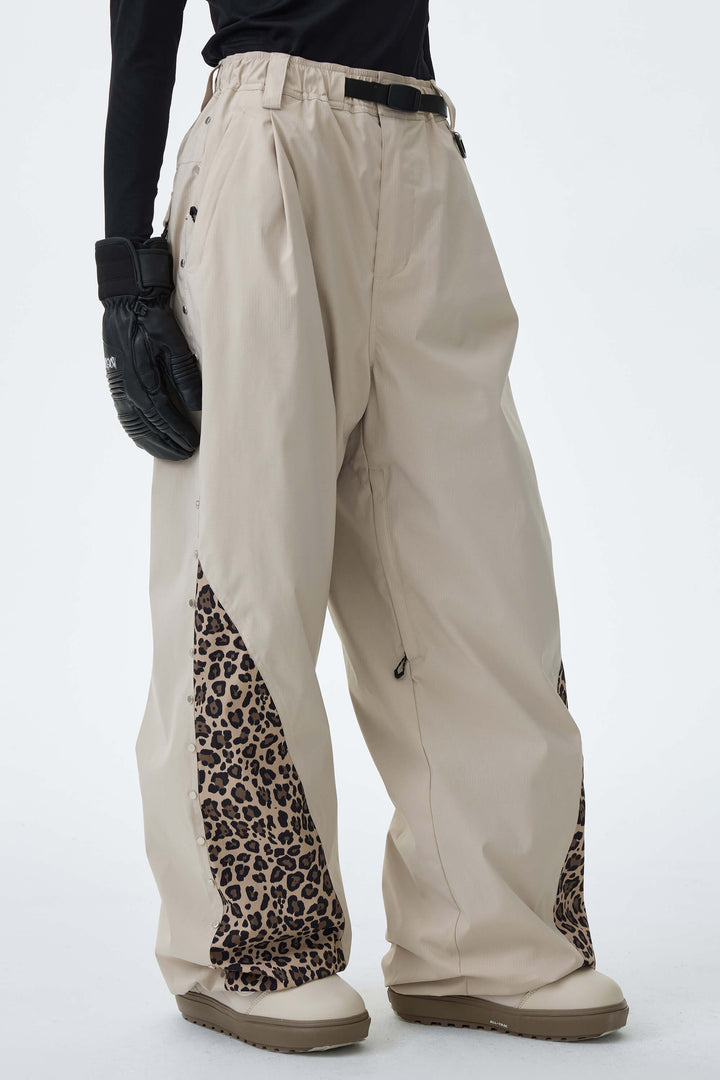 Women's Cow Print Contrast-Panel Baggy Snow Pants