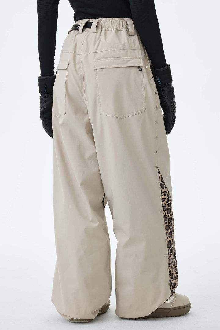 Women's Cow Print Contrast-Panel Baggy Snow Pants