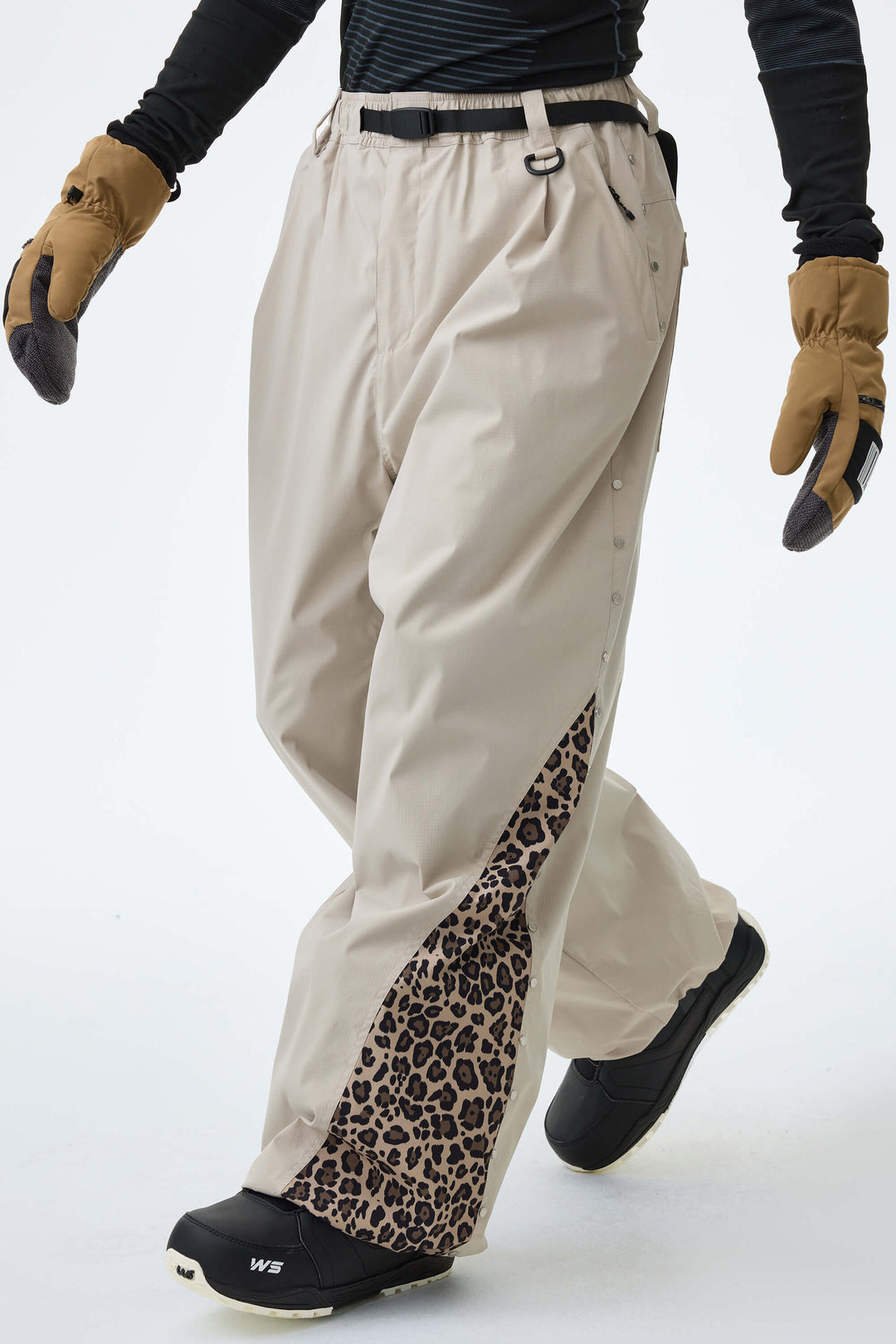 Men's Oat Milk & Leopard Contrast-Panel Baggy Snow Pants