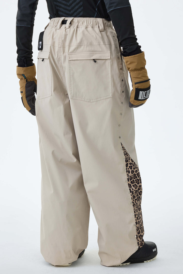 Men's Oat Milk & Leopard Contrast-Panel Baggy Snow Pants