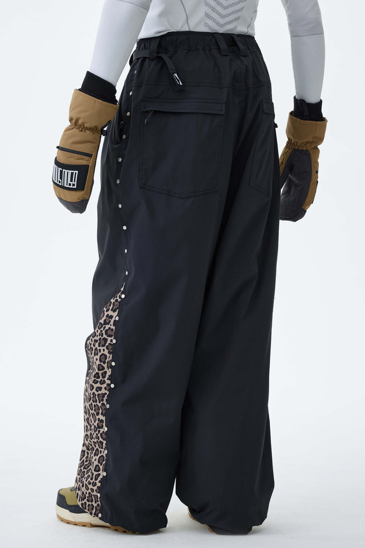 Men's Oat Milk & Leopard Contrast-Panel Baggy Snow Pants