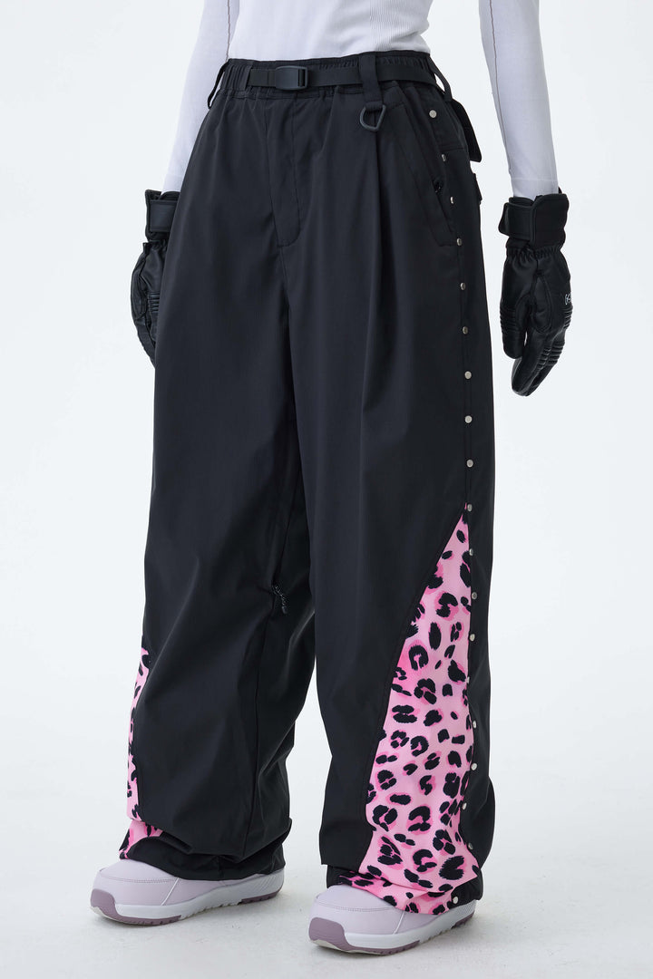 Women's Cow Print Contrast-Panel Baggy Snow Pants
