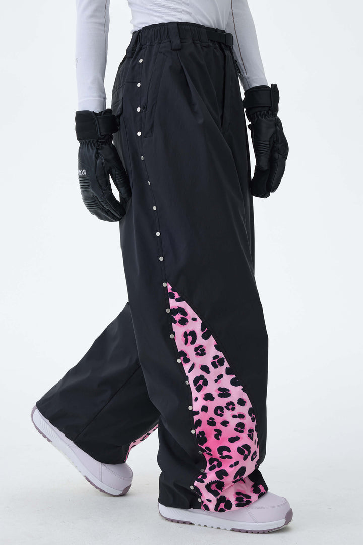 Women's Cow Print Contrast-Panel Baggy Snow Pants