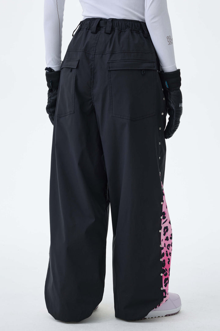 Women's Cow Print Contrast-Panel Baggy Snow Pants