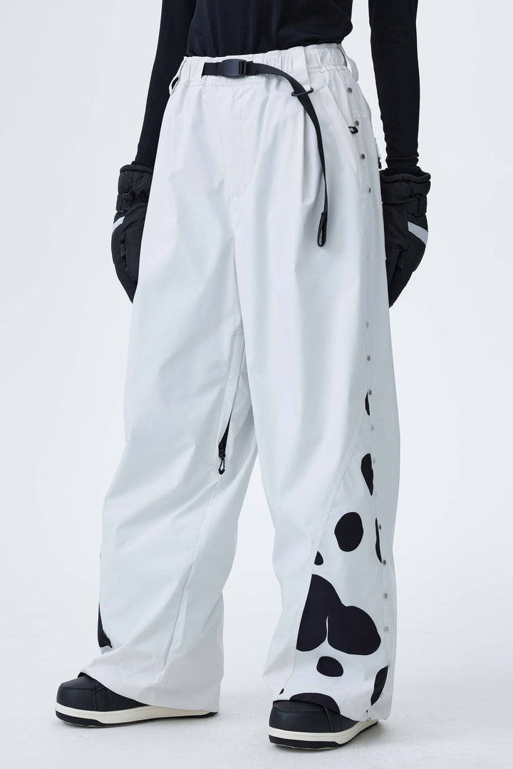 Women's Cow Print Contrast-Panel Baggy Snow Pants