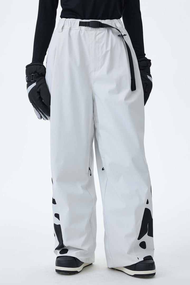 Women's Cow Print Contrast-Panel Baggy Snow Pants