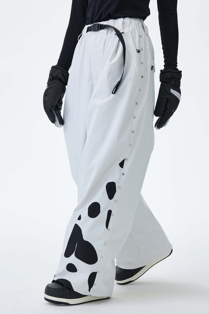 Women's Cow Print Contrast-Panel Baggy Snow Pants