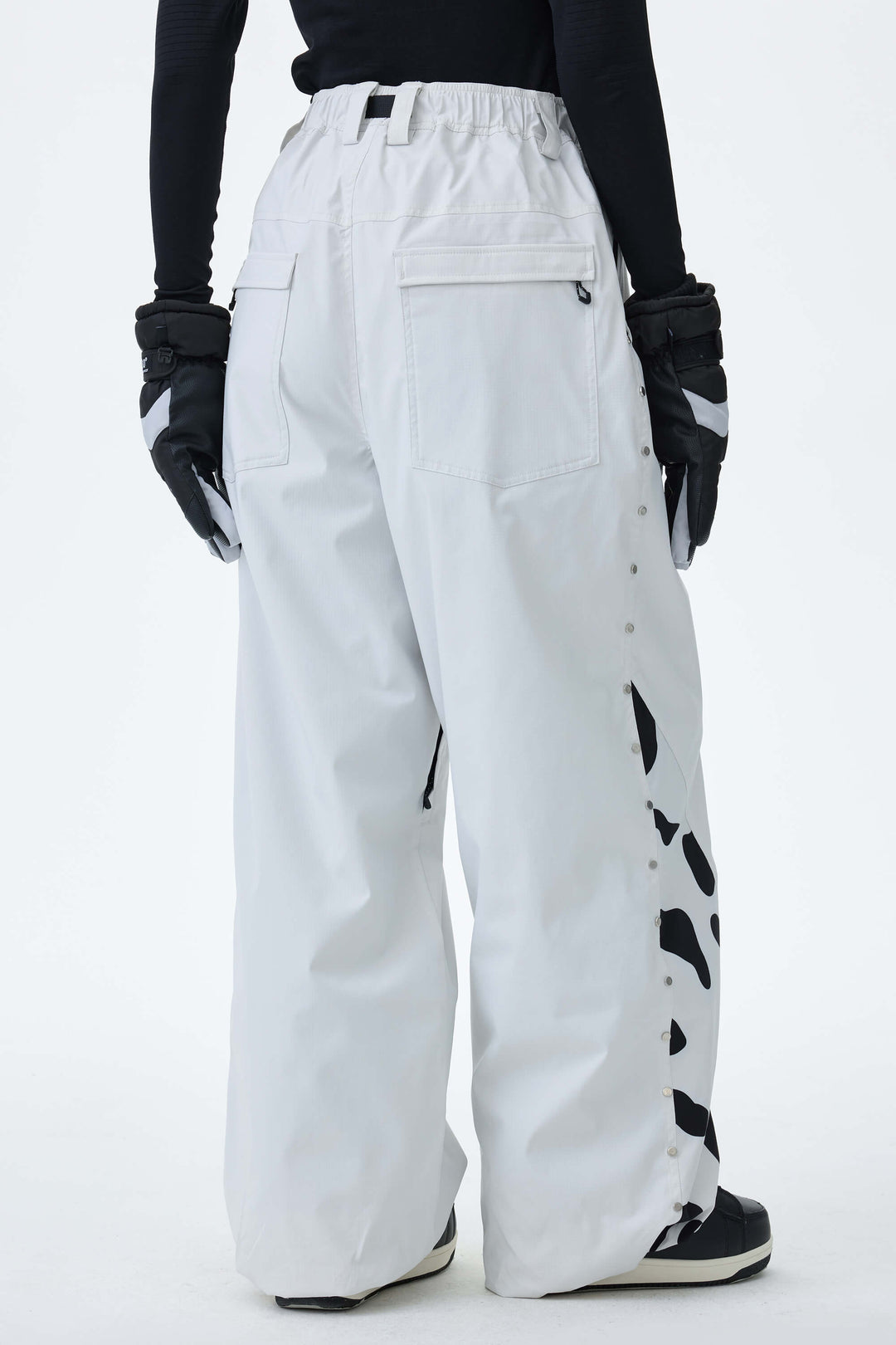 Women's Cow Print Contrast-Panel Baggy Snow Pants