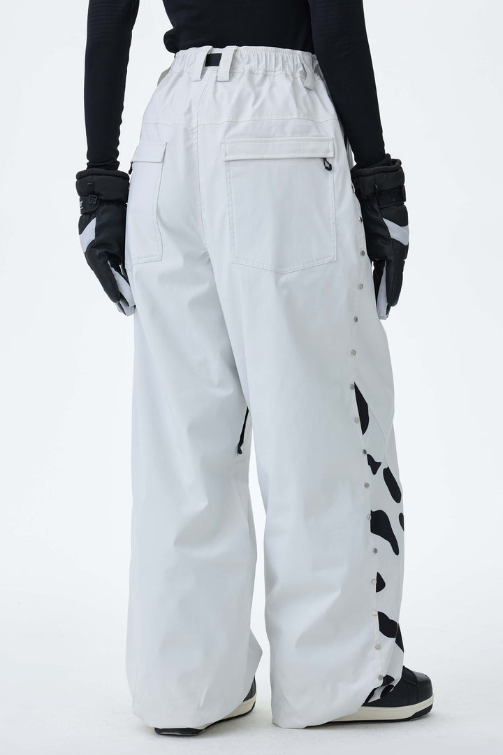 Women's Cow Print Contrast-Panel Baggy Snow Pants
