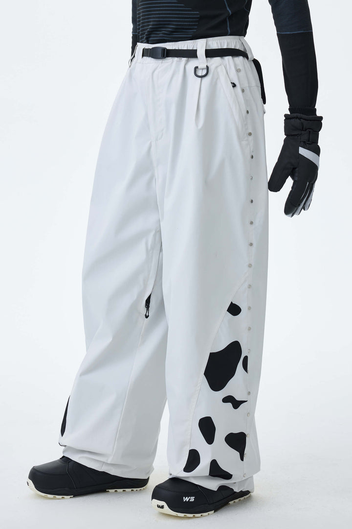 Men's Oat Milk & Leopard Contrast-Panel Baggy Snow Pants