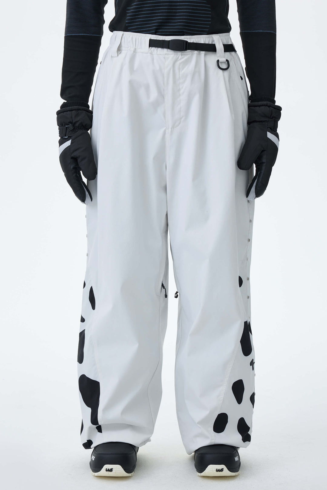 Men's Oat Milk & Leopard Contrast-Panel Baggy Snow Pants