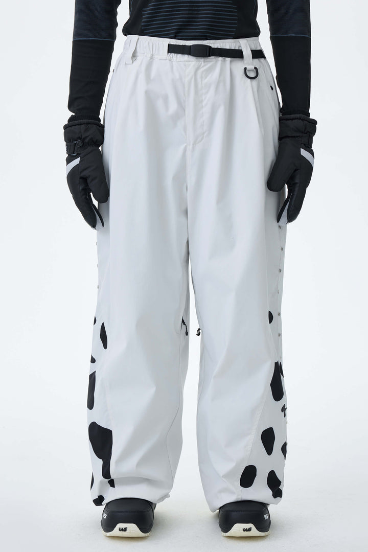 Men's Oat Milk & Leopard Contrast-Panel Baggy Snow Pants