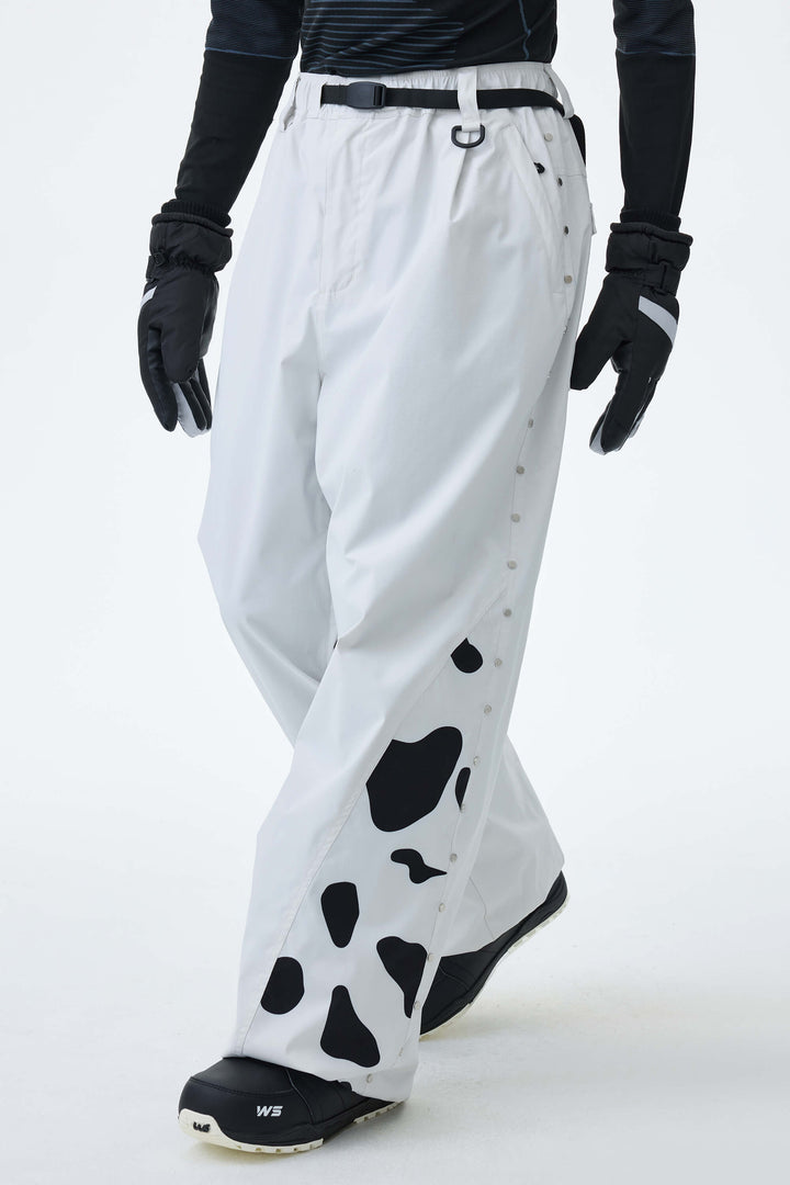 Men's Cow Print Contrast-Panel Baggy Snow Pants
