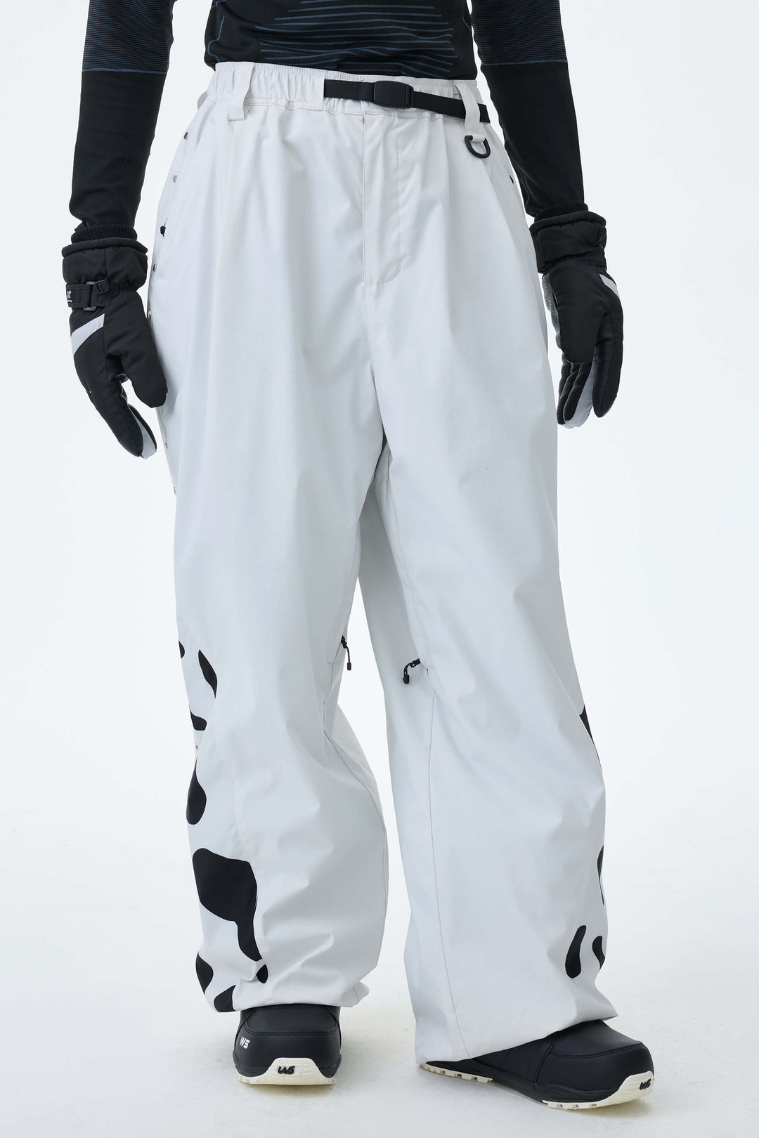 Men's Cow Print Contrast-Panel Baggy Snow Pants
