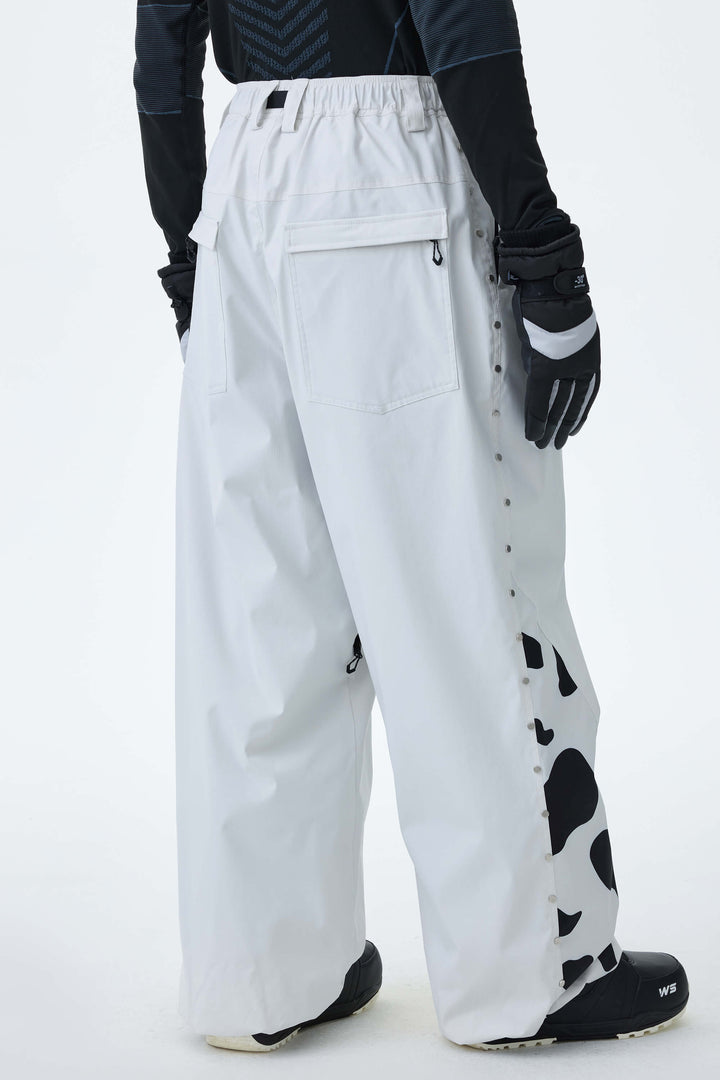 Men's Oat Milk & Leopard Contrast-Panel Baggy Snow Pants