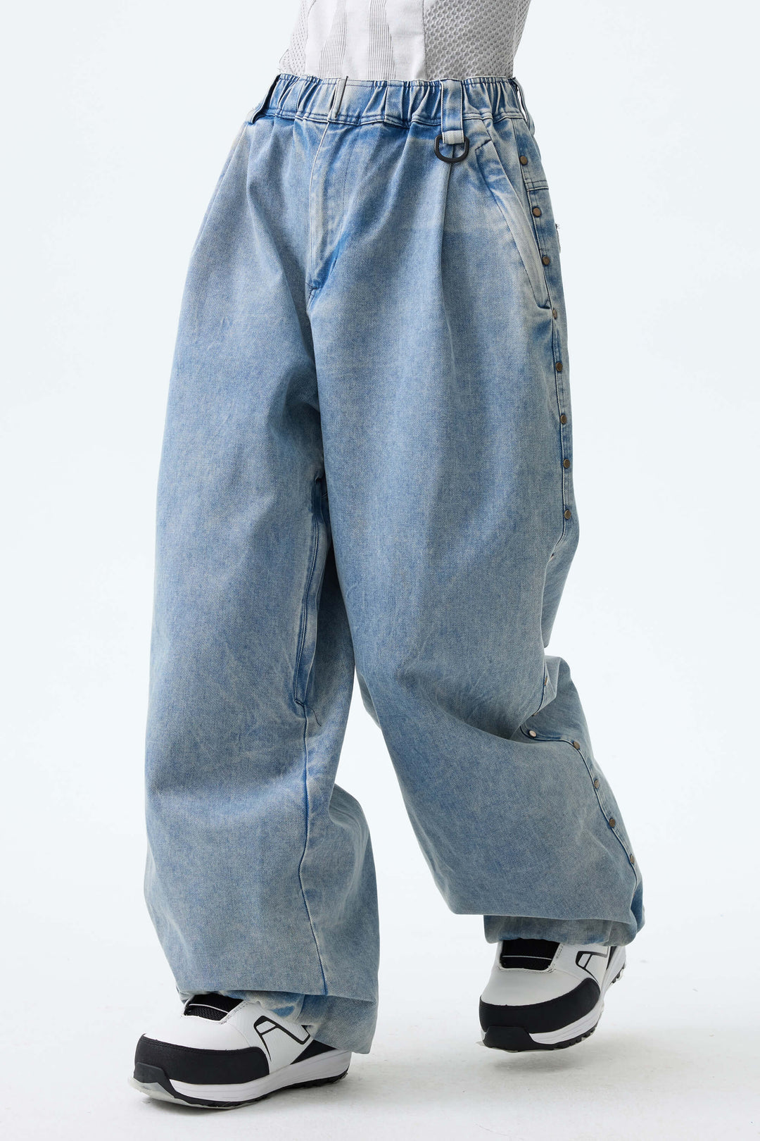 Women's Black Real Denim Waterproof Rivet Trim Snow Pants