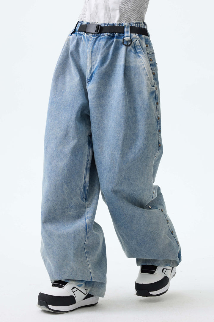 Women's Black Real Denim Waterproof Rivet Trim Snow Pants