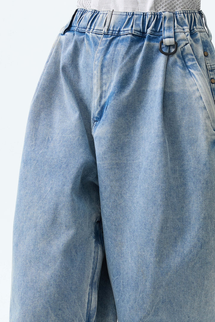 Women's Light Blue Wash Real Denim Waterproof Rivet Trim Snow Pants