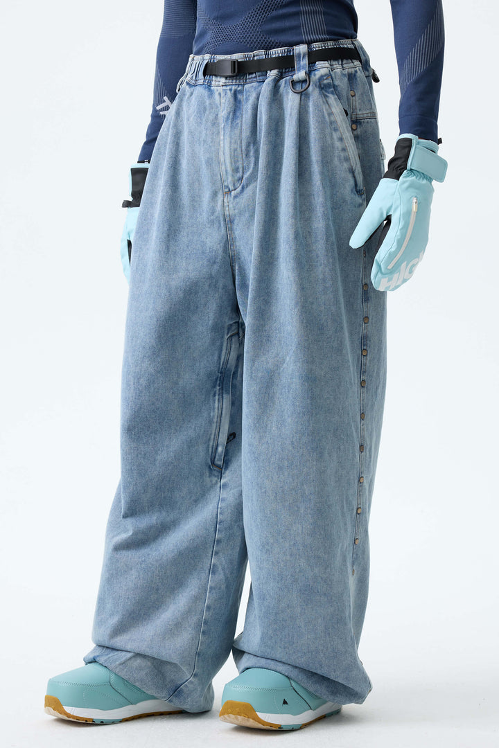 Men's Black Real Denim Waterproof Rivet Trim Snow Pants