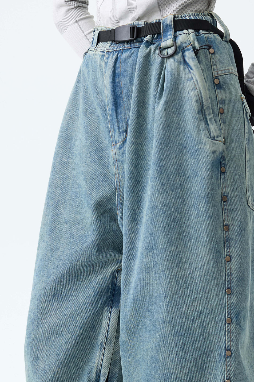 Women's Vintage Blue Wash Real Denim Waterproof Rivet Trim Snow Pants