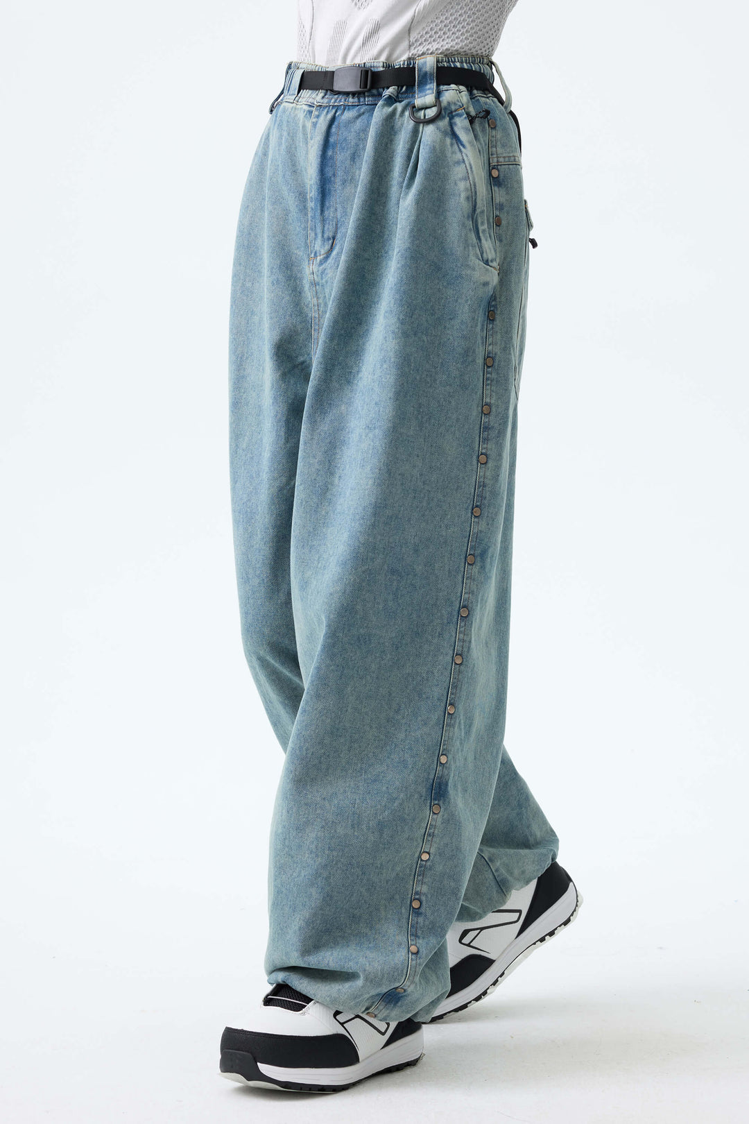 Women's Vintage Blue Wash Real Denim Waterproof Rivet Trim Snow Pants