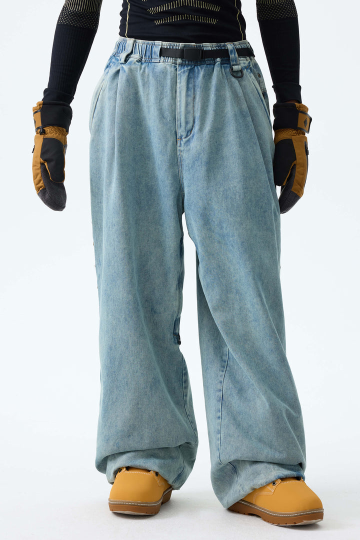 Men's Black Real Denim Waterproof Rivet Trim Snow Pants