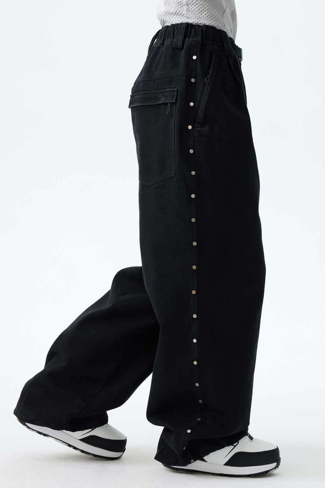 Women's Black Real Denim Waterproof Rivet Trim Snow Pants