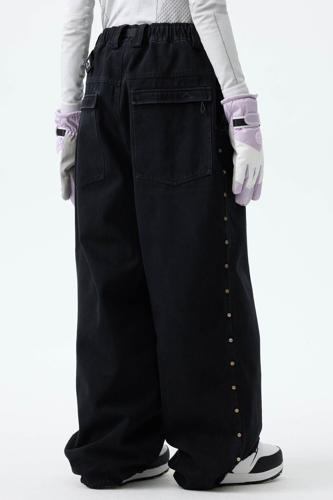 Women's Black Real Denim Waterproof Rivet Trim Snow Pants
