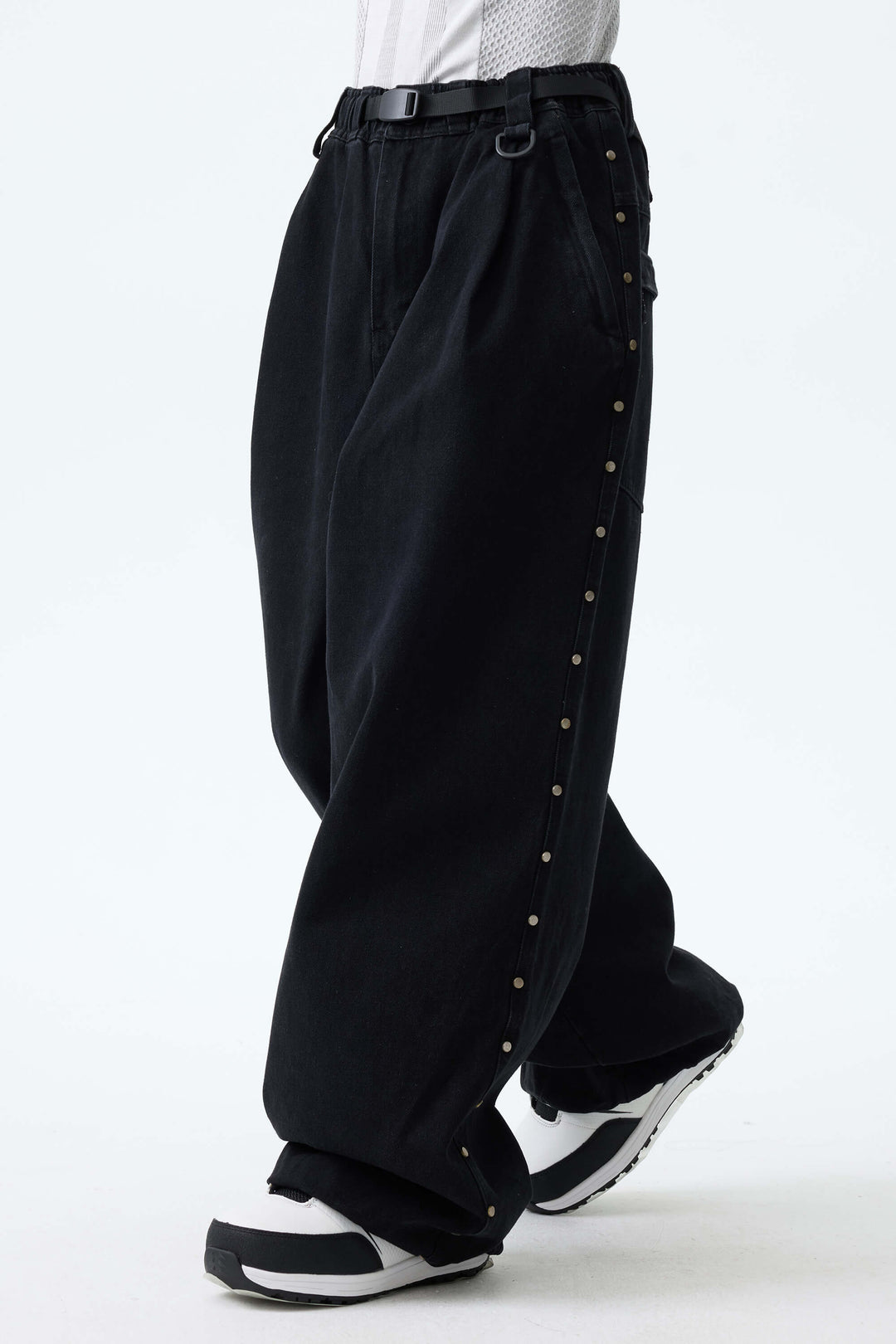 Women's Black Real Denim Waterproof Rivet Trim Snow Pants