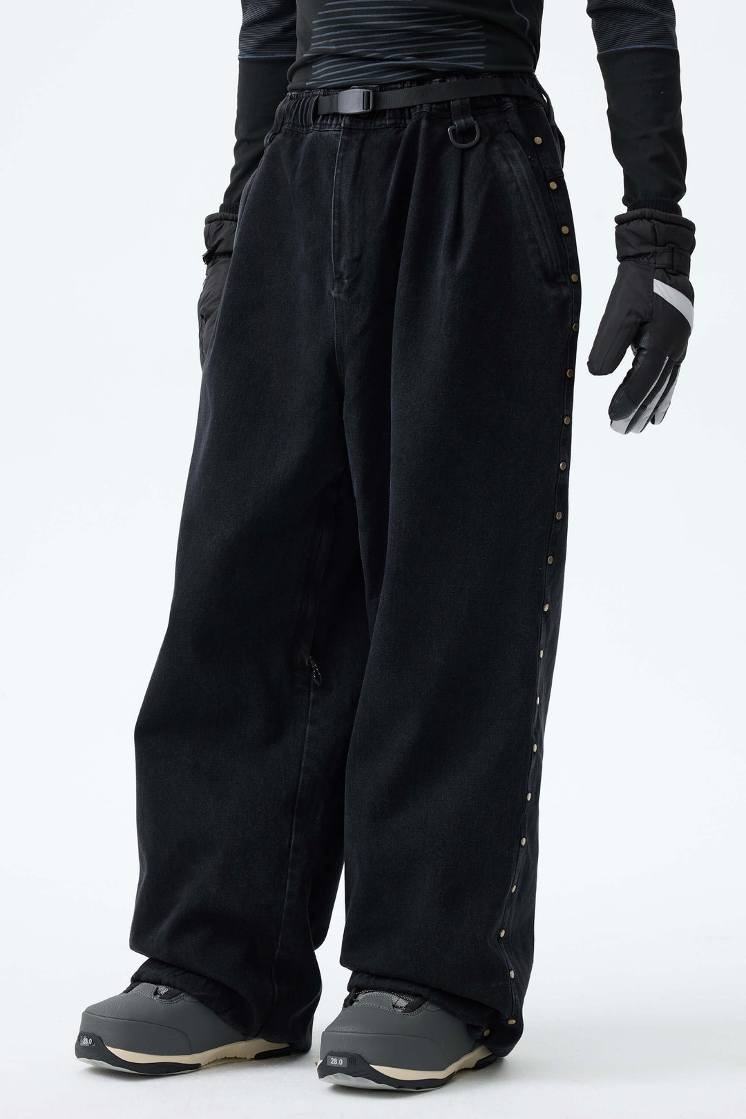 Men's Black Real Denim Waterproof Rivet Trim Snow Pants