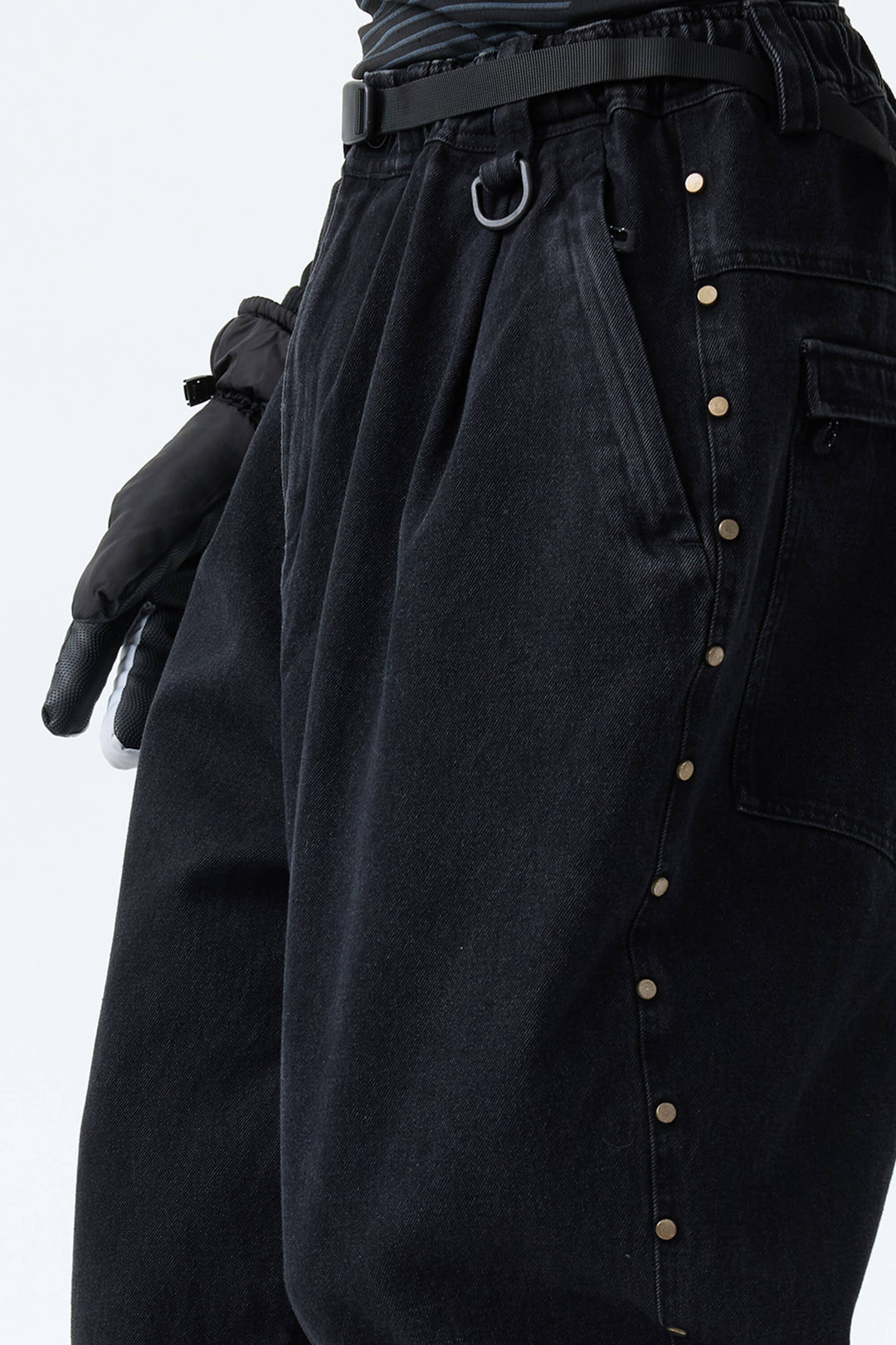 Men's Black Real Denim Waterproof Rivet Trim Snow Pants
