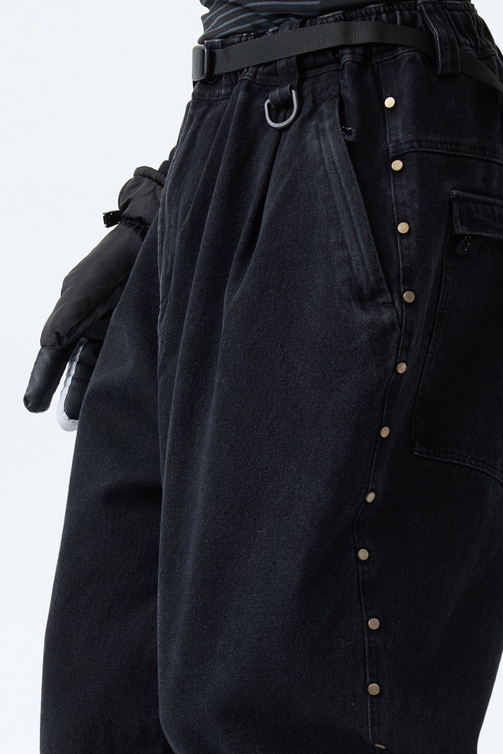 Men's Black Real Denim Waterproof Rivet Trim Snow Pants