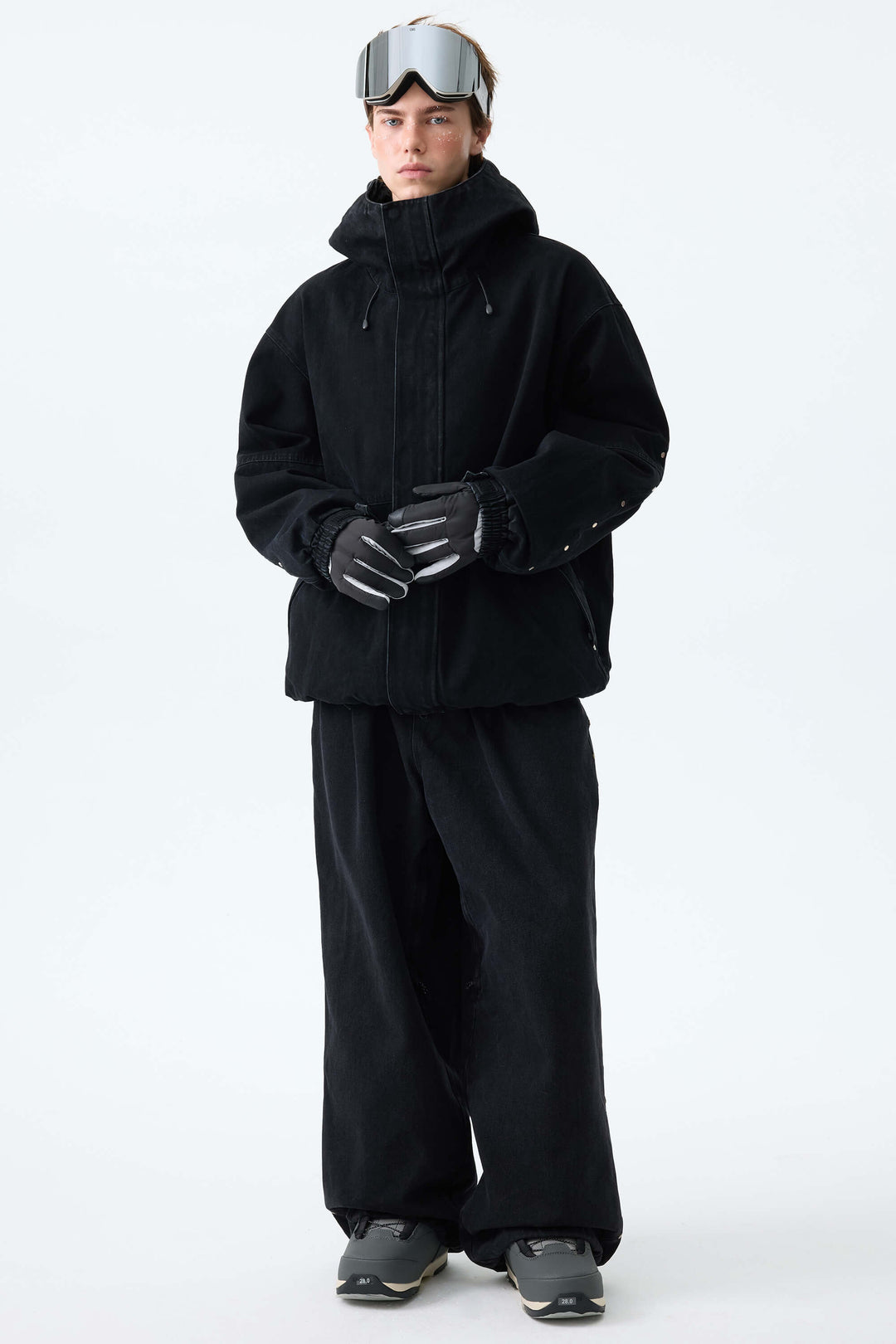 Men's Black Real Denim Waterproof Rivet Trim Snow Pants