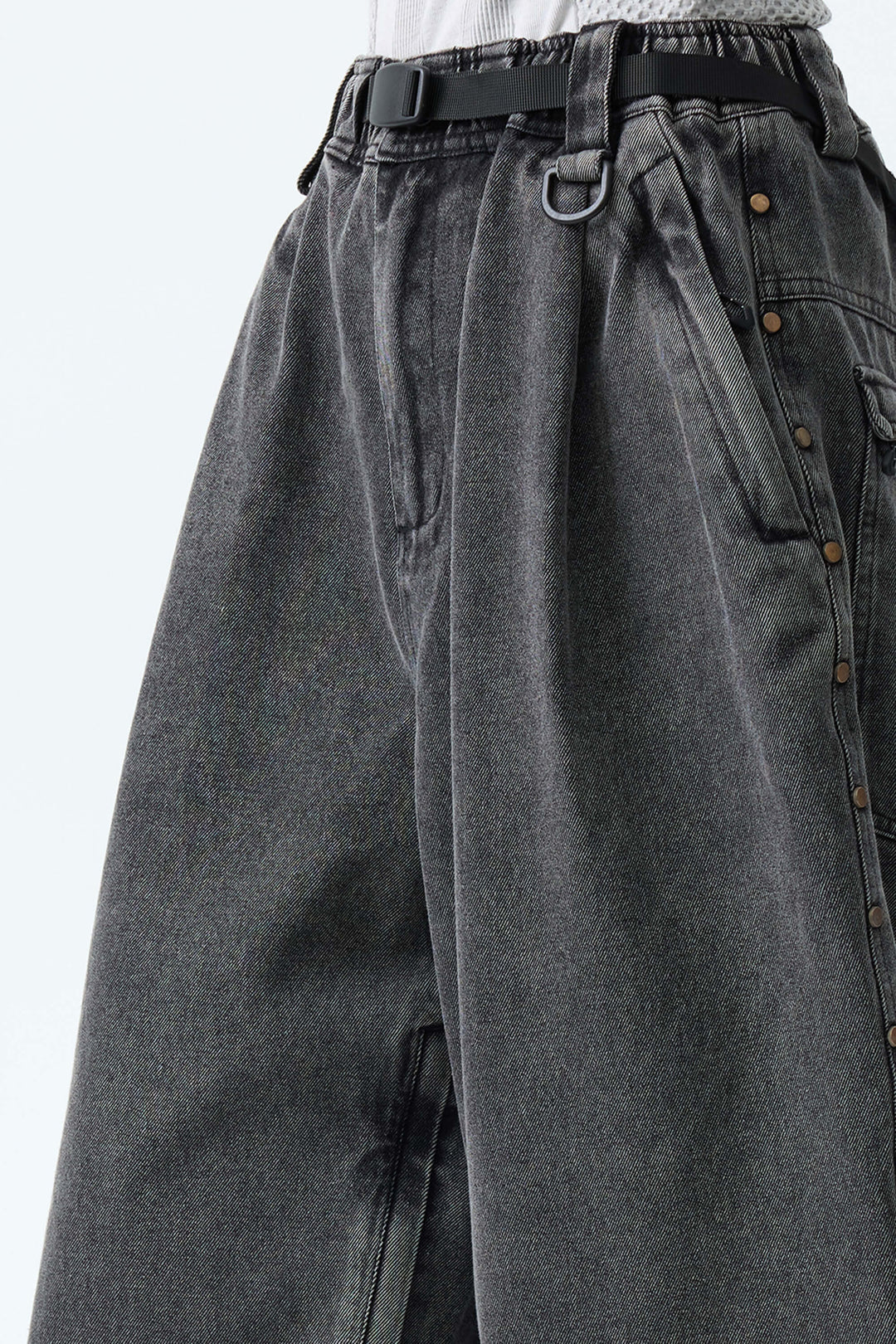 Women's Washed Charcoal Real Denim Waterproof Rivet Trim Snow Pants